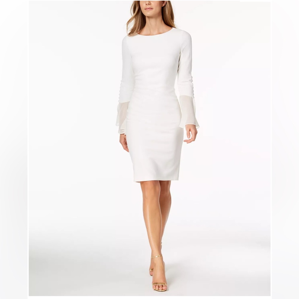 NWT Calvin Klein Chiffon Bell Sleeve Dress - Picture 3 of 12